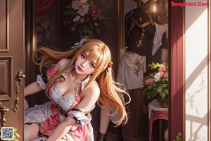 A woman in a maid outfit is posing for a picture.