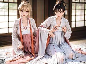 A woman in a white kimono is posing for the camera.