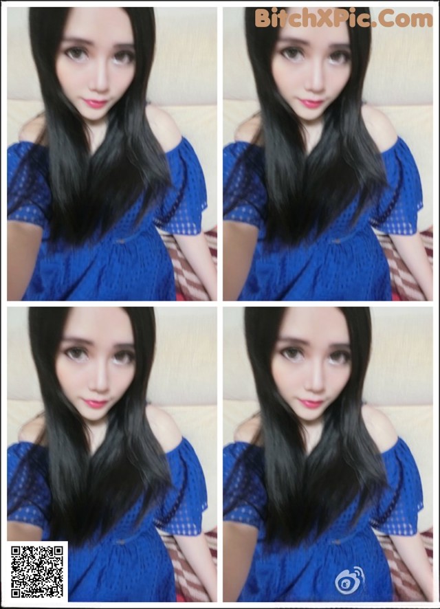 A collage of photos of a woman with long black hair.