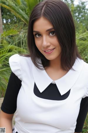 A woman in a blue shirt posing for a picture.