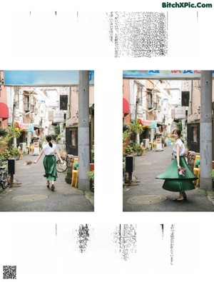 A woman in a yellow kimono holding an umbrella.