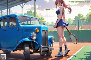 A woman holding a tennis racket on a tennis court.