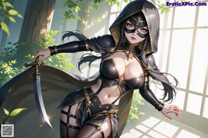 a sexy anime girl with big tits and a mask