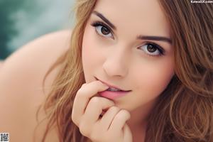 A woman in a red and white bikini posing by a pool.